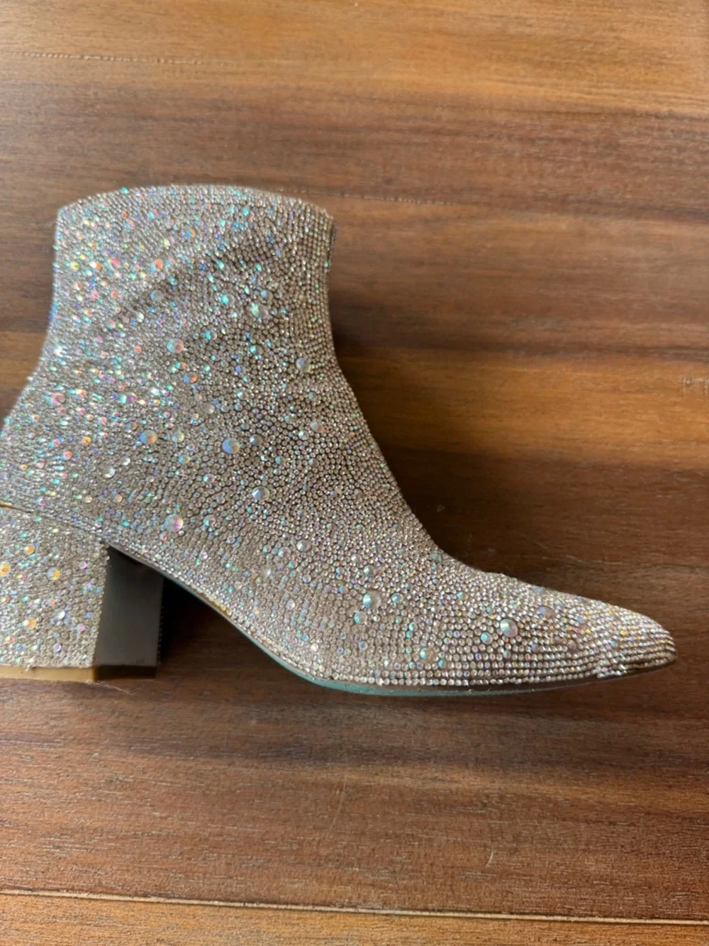 Betsey Johnson Iridescent Crystal Embellished Ankle Boots